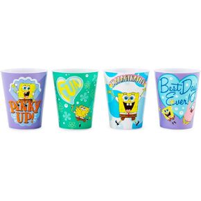 Nickelodeon SpongeBob SquarePants 4-Piece Plastic Mini Cup Set | Reusable Drinkware For Birthdays, Parties, Events | Each Holds 2 Ounces