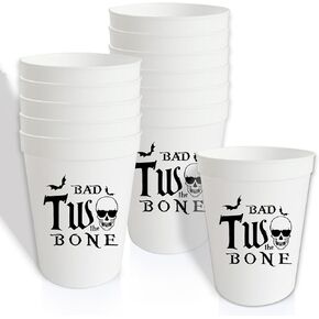 12 Pcs Bad Two The Bone Cups Rock Roll 2nd Birthday Decor 16oz Rock Roll Bone Skull 2nd Birthday Party Plastic Cups,Born 2 Rock Music 90's Themed Birthday Party Decor Black & White