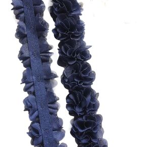 Yalulu 5 Yards 2" 3D Chiffon Flower Cluster Lace Trims Lace Edge Ribbon Fabric Embroidered Applique Bridal Bouquets Cluster DIY Sewing (Navy Blue)