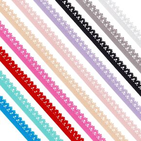 BENECREAT 30 Yards 10 Colors Crown Frilly Lace Polyester Ribbon, 1/2 inch Wide Frilly Elastic Lace Trim Stretchy Ribbon for Sewing Hair Tie Lingerie Headbands, 3 yards/Color