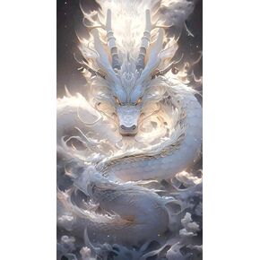 YarnMate Diamond Painting Kits for Adults,White Dragon 5D DIY Diamond Art Kits for Adults Beginner,Paint by Diamonds Gem Art for Home Wall Decor 12X20 Inch