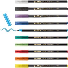edding 1340 Set of 10 Assorted Glitter Brush Pen Set, 1 Count (Pack of 10), Multi 10