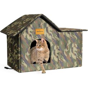 mivo Outdoor Cat House, Weatherproof Cat Houses for Outdoor/Indoor Cats, Collapsible Warm Feral Cat Shelter with Removable Soft Mat, Easy to Assemble Big Cat Bed for Winter