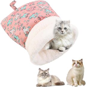 Cat Sleeping Bag, Cat Sleeping Bag for Indoor Cats, Warm Sleeping Bag for Cats, Comfortable Warm Semi-Enclosed Cat Winter Sleeping Bag Pet Bed with Cave for Cats 6-8kg (Pink)