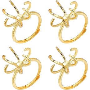 NBEADS 4 Pcs Claw Ring Blank, Adjustable Brass Ring Bases 18mm Finger Ring Components Real 18K Gold Plated Claw Ring Base for DIY Ring Jewelry Making