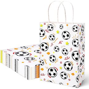 VGOODALL 16 Pack Soccer Party Favor Bags with Handles, 5.5"x2.8"x8" Goodie Treat Bags for Kids Birthdays, Sports Theme Decorations, Gift Giving Bulk Supplies