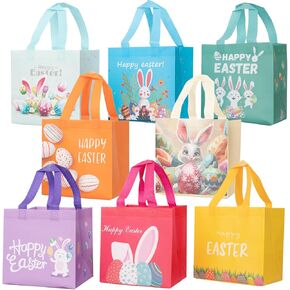 Easter Hunt Bag Happy Easter Non-Woven Bag Reusable Tote Bag for Treat Party Bunny Carrot Chick