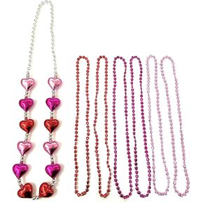 Valentine's Day Beads Necklace Bachelor Party Pink Purple Red Heart Shaped Style Set Decoration（7pcs）