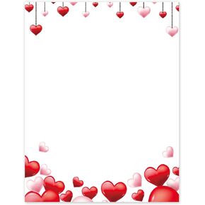 AnyDesign 60 Sheets Valentine's Day Stationery Letterhead Paper Red Pink Love Heart Realistic Letter Writing Paper For Wedding Note Greeting Office Printing, 8.5 x 11 Inch, Single-Sided