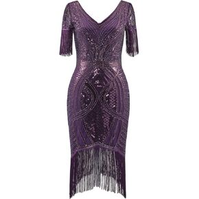 FAIRY COUPLE Women’s Flapper Dresses 1920s V Neck Beaded Fringed Great Gatsby Dresss S067