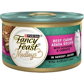 Purina Fancy Feast Medleys Wet Food for Cats Beef Carne Asada Recipe with Potatoes and Carrots in Savory Juices - (Pack of 24) 3 oz. Cans