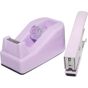 QILIMA Desktop Cute Office Tape Dispenser & Stapler Set - Mini Stapling Tool for One Hand Operation,Purple