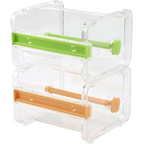 حزمة من 2 شفافة التخزين الشفافة تخزين Washi Desk Dispenser Cutter ، قاطع شريط التخزين شريط الرموز الأكريليك للفن DIY ملصق (صفراء وخضراء مختلطة)