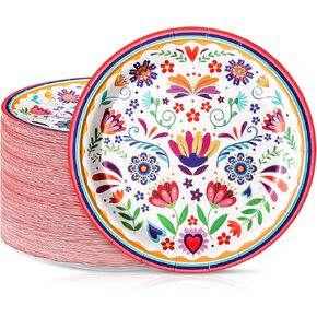 100 Pcs Mexican Paper Plates 7 Inch Disposable Fiesta dessert Plates Mexican Party Supplies for Taco Tuesday Birthday Party Decorations(White Mandala)