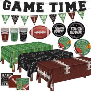 Football Party Supplies Kit Serve 24,100pcs Football Tableware Set Include Football Dinner Plates,Dessert Plates,Tablecloth,Napkins,Cups,Banner for Super Bowl Game Day Football Theme Party Decoration