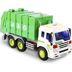 Friction Powered Garbage Truck Toys 1:16 Toy Vehicle with Lights and Sounds for Kids