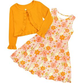 Baby Girls Dress and Cardigan Set Girl Sleeveless Dress and Ruffle Shrug 2Pcs Outfits 2-7 Years