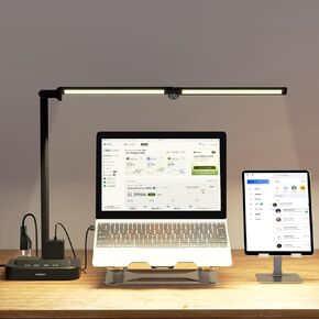 Desk Lamp with USB Charging Port: Power Strips with Surge Protection - 1 Type-C, 1 USB-A Charging Port, 2 AC Power Outlets, Desk Lamps for Home Office