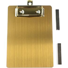 4×6 Stainless Steel Magnetic Clipboards,Small Gold Clipboard A6 Size,Metal Clip Board with Low Profile Clip (4.3"x6.5")