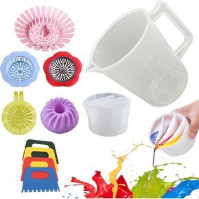 Paint Pouring Cup with Handle, Silicone Split Cup, Acrylic Pouring Strainers, Scrapers Kit. for DIY Pouring Acrylic Paint, Resin Molds, Epoxy Resin Art and Creating Unique Patterns Art Supplies