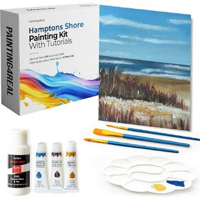Painting4 REAL DIY فئة الطلاء للبالغين مع دروس الفيديو: تعلم الرسم شاطئ Hamptons - كيفية الطلاء مع الأكريليك - اللوحة واللوازم الفنية - 9 قطعة مجموعة الطلاء الاكريليك
