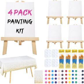 مجموعة طلاء Nuberlic Canvas مجموعة 101pcs لوازم الطلاء مع 4 حزمة 8 "× 10" لوحات 4 easel 4 مجموعة 12 ألوان 4 مجموعة 10 فرش مجموعة الطلاء الممتاز للأطفال والطلاب والفنانين وحفل الطلاء المبتدئين