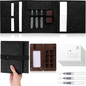 CroBlissful Travel Watercolor Paint Set Include 30 Blank Postcards, 3 Sizes Watercolor Pens, 4 Clips, Palette, Folding Felt Bag, Portable Watercolor Kit for Adults, Beginners, Artists and Art Lovers