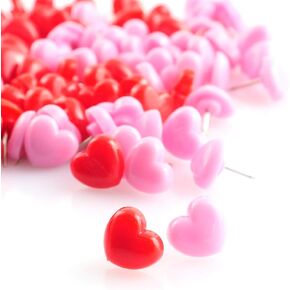 100pcs شكل قلب دبابيس دفع لمكتب المدرسة المنزلي لوحة Cork Board ، Thumbtacks لطيف المسامير مزخرفة الإكسسوارات الإكسسوارات (Pink +Red)