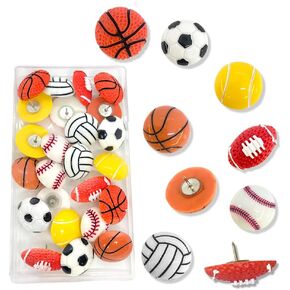 24 PCS راتنج الكرة على شكل كرة بياضية إبداعية الكرة الرياضية الإبداعية Thumbtack دبابيس دبابيس كرة القدم كرة السلة للبيسبول لعبة الركبي للرجبي ل Cork Board Bulletin Photo Photo Wall Map Office Office
