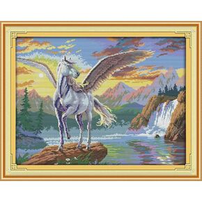 Rosyfoxes Cross Stitch Kits Stamped Full Range of Embroidery Starter Kits for Beginners DIY- ;Printed Kits Flying Horse(Printed) 14CT 21.3x16.9 inches