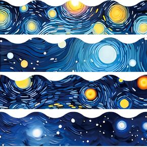 72Pcs Starry Night Sky Bulletin Board Borders 4 Designs Galaxy Scalloped Self-Adhesive Border Trims Outer Space Border Sticker Decals for School Home Party Wall Decor