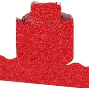 Whaline 32.8ft Valentine's Day Bulletin Board Borders Glitter Red Die-Cut Border Trim for Valentine's Day Anniversary Chalkboard Decoration