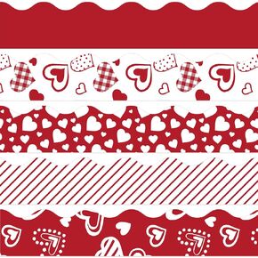 Whaline 69Ft Valentine's Day Bulletin Board Borders 60Pcs Red Heart Striped Plaid Self-Adhesive Border Trim Stickers for Classroom Office Chalkboard Party Decor