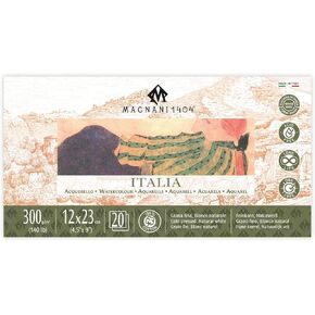 Magnani 1404 Italia Cold Press 100% Cotton Watercolor Paper Pad, 20 Sheets, 4.5x9", 140 lb, Acid-Free, UV Resistant, Deckled Edges, Vegan Sized Water Color Paper for Artists, Made in Italy