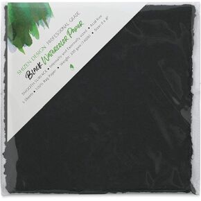Shizen Design, Watercolor Paper, Black, Hot Press, 8x8 Inches, Pack of 5 Sheets, WC 330