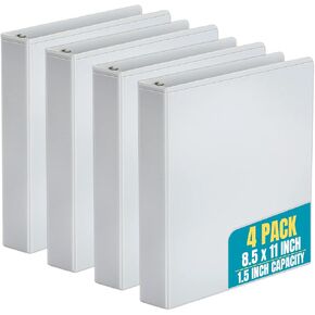 1InTheOffice 3 Ring Binder 1.5 inch, 3 Ring View Binder, 1.5 Inch Round Ring, Customizable Cover Binder, Fits 8.5x11 Paper, (4 Pack)