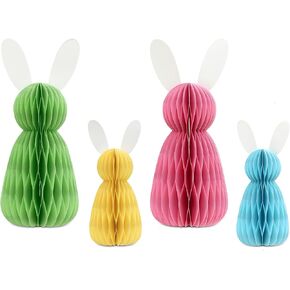 Easter Decorations, 4 Pcs Bunny Family Honeycomb Paper Table Centerpiece Set for Spring Themed Party Supply, Egg Hunt, Birthday, Garden Party Decor