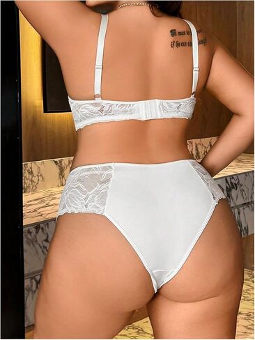 MakeMeChic Women's Plus Size Sheer Lace Sexy Lingerie 2 Piece Underwire Bra and Panty Thong Sets in Saudi Arabia