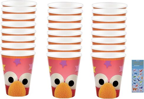 Amscan Sesame Street Birthday Baby Shower Party Backle تشمل 24 أكوابًا ورقيًا وملصقات ديناصور واحدة in Kuwait