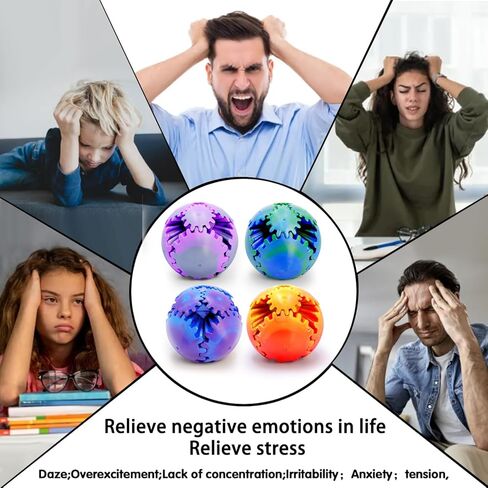 4pcs ترس الكرة ثلاثية الأبعاد كرة الدوران المطبوعة أو لعبة مكعب تململ ، 2.6 بوصة كرة الترس تململ لعبة ، لعبة تململ لعبة الترس من الإجهاد وتخفيف القلق ، لعبة الترس كرة الترجح للبالغين والأطفال in Kuwait