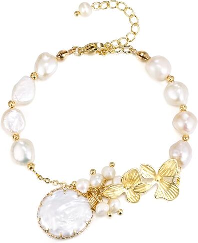 EVER FAITH Elegant Pearls Bracelet 18K Gold Vintage Freshwater Pearls Wrapped Silk Handmade Adjustable Charm Bracelets Dainty Wedding Bridal Jewelry for Women in Kuwait