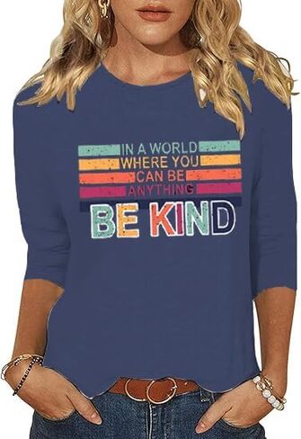 3/4 Sleeve Shirts for Women Autism Accept Understand Love Graphic Shirts Autism Awareness Be Kind Tops Blouse in Saudi Arabia