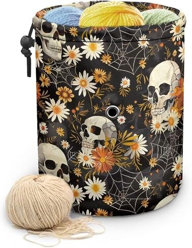 حقيبة خيوط Sellikakes Daisy Skull ، Crochet Tote Knitting Bag Yarn Storage Organizer Case for Crochet Hooks Teedles Knitting Kit للمبتدئين in Kuwait