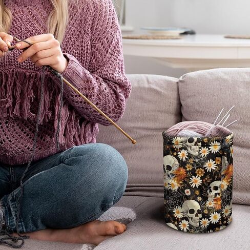 حقيبة خيوط Sellikakes Daisy Skull ، Crochet Tote Knitting Bag Yarn Storage Organizer Case for Crochet Hooks Teedles Knitting Kit للمبتدئين in Kuwait