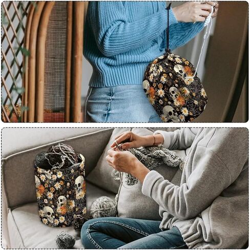 حقيبة خيوط Sellikakes Daisy Skull ، Crochet Tote Knitting Bag Yarn Storage Organizer Case for Crochet Hooks Teedles Knitting Kit للمبتدئين in Kuwait