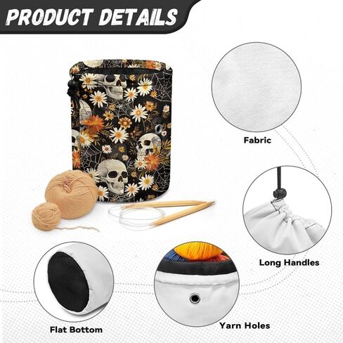 حقيبة خيوط Sellikakes Daisy Skull ، Crochet Tote Knitting Bag Yarn Storage Organizer Case for Crochet Hooks Teedles Knitting Kit للمبتدئين in Kuwait