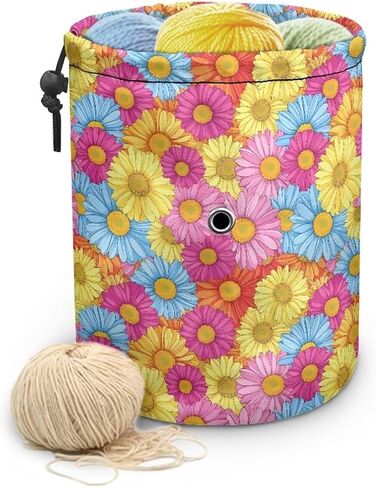 حقيبة خيوط Sellikakes Daisy Skull ، Crochet Tote Knitting Bag Yarn Storage Organizer Case for Crochet Hooks Teedles Knitting Kit للمبتدئين in Kuwait