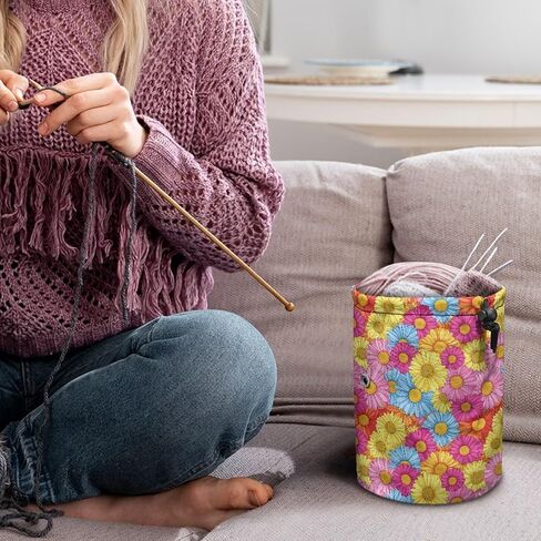 حقيبة خيوط Sellikakes Daisy Skull ، Crochet Tote Knitting Bag Yarn Storage Organizer Case for Crochet Hooks Teedles Knitting Kit للمبتدئين in Kuwait