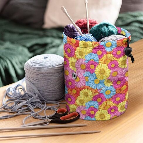 حقيبة خيوط Sellikakes Daisy Skull ، Crochet Tote Knitting Bag Yarn Storage Organizer Case for Crochet Hooks Teedles Knitting Kit للمبتدئين in Kuwait
