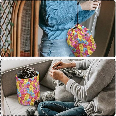 حقيبة خيوط Sellikakes Daisy Skull ، Crochet Tote Knitting Bag Yarn Storage Organizer Case for Crochet Hooks Teedles Knitting Kit للمبتدئين in Kuwait